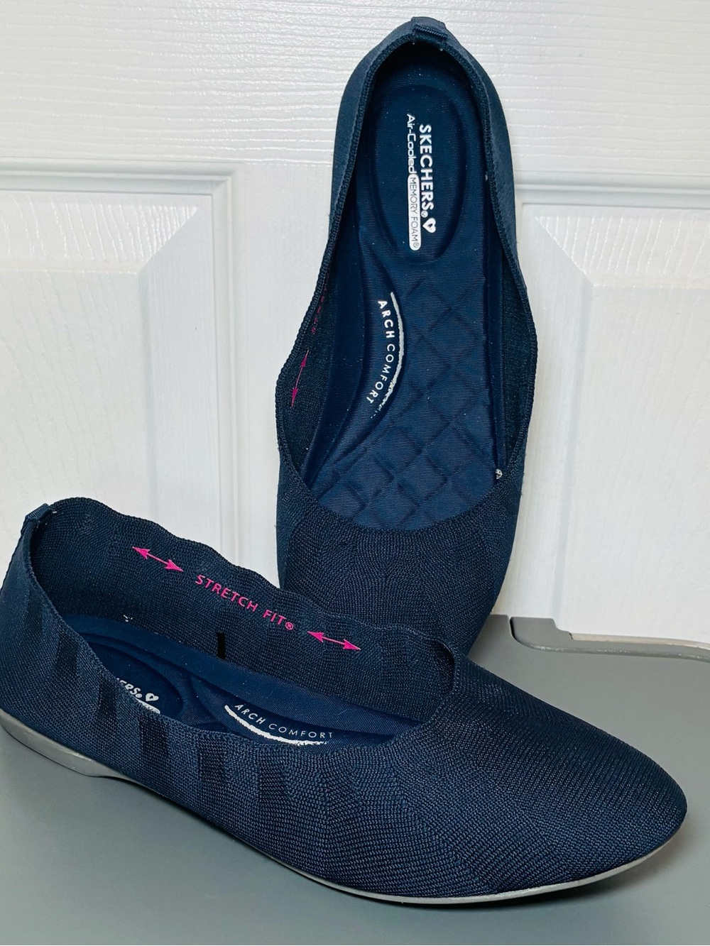 Skechers Air-Cooled Ballet Flats sz 9 Navy Blue Stretch Fit Woven Fabric